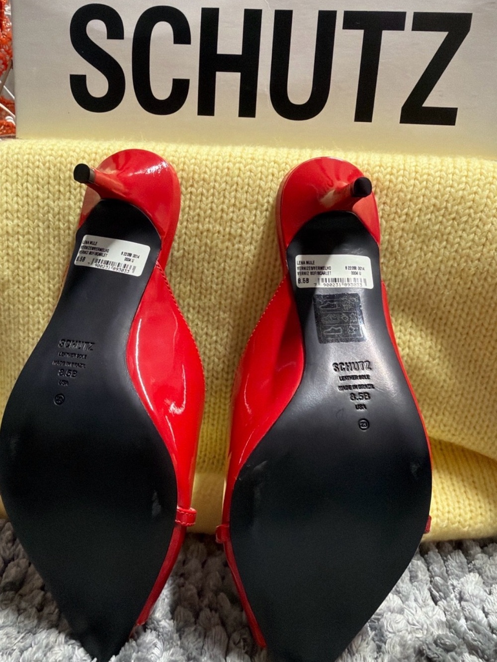 SCHUTZ Red Patent Pointed Slip-On Mules with Silver Buckle - Picture 2 of 2